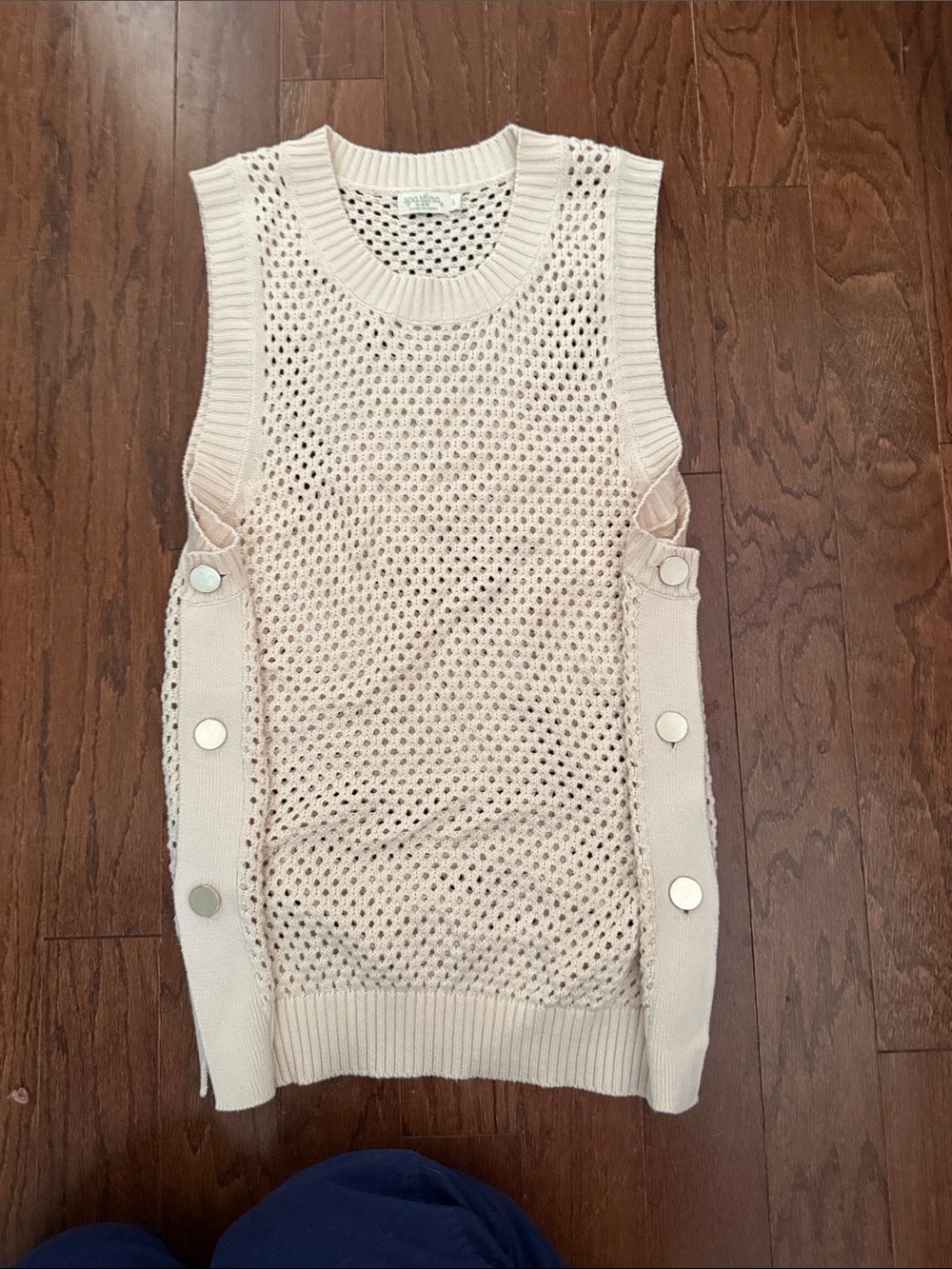 Spartina 449 Cream Open-Weave Button-Side Sweater Vest